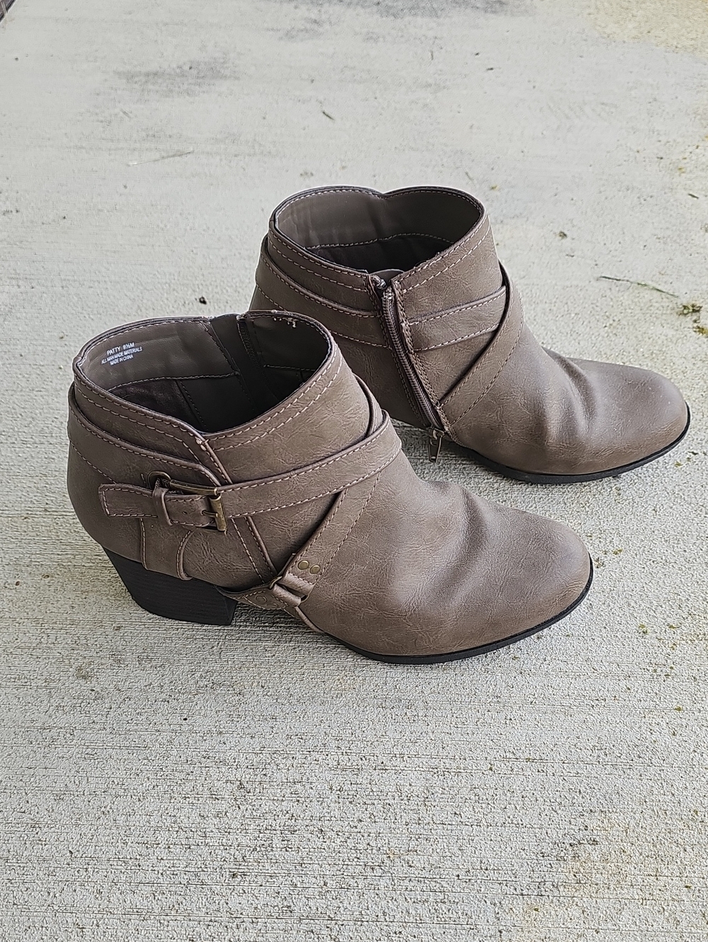 Classic Taupe Ankle Booties with Decorative Buckle